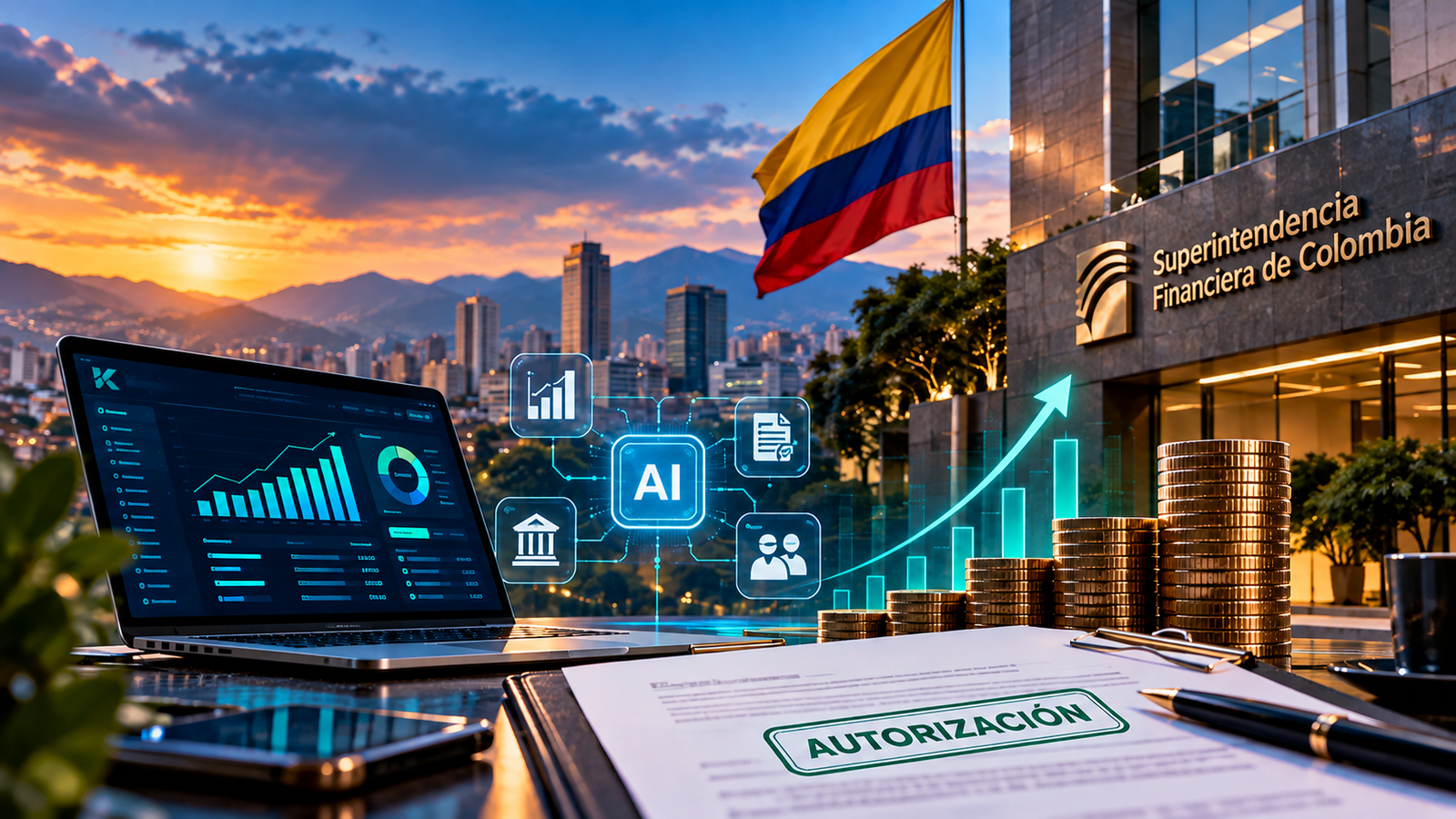 autorización financiera al atardecer en colombia