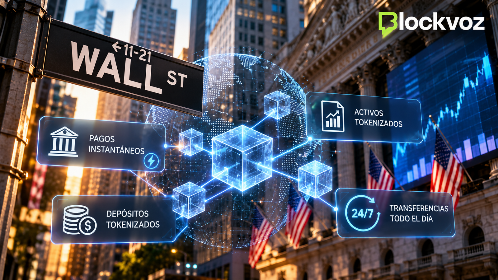 blockchain en wall street al anochecer
